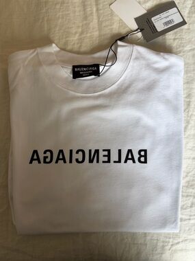 Balenciaga White Crewneck with Black Logo Detail